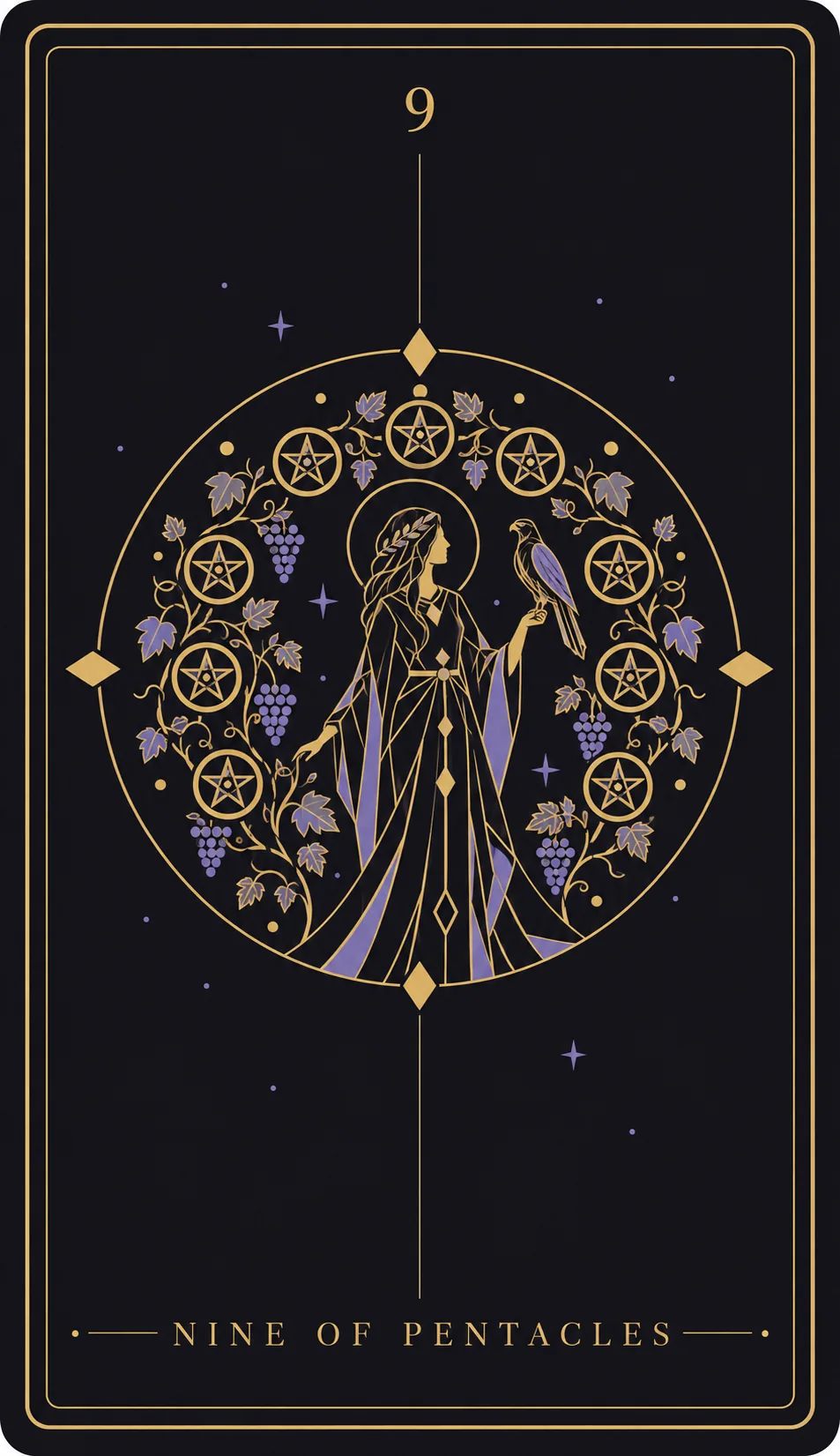 The Nine of Pentacles tarot card